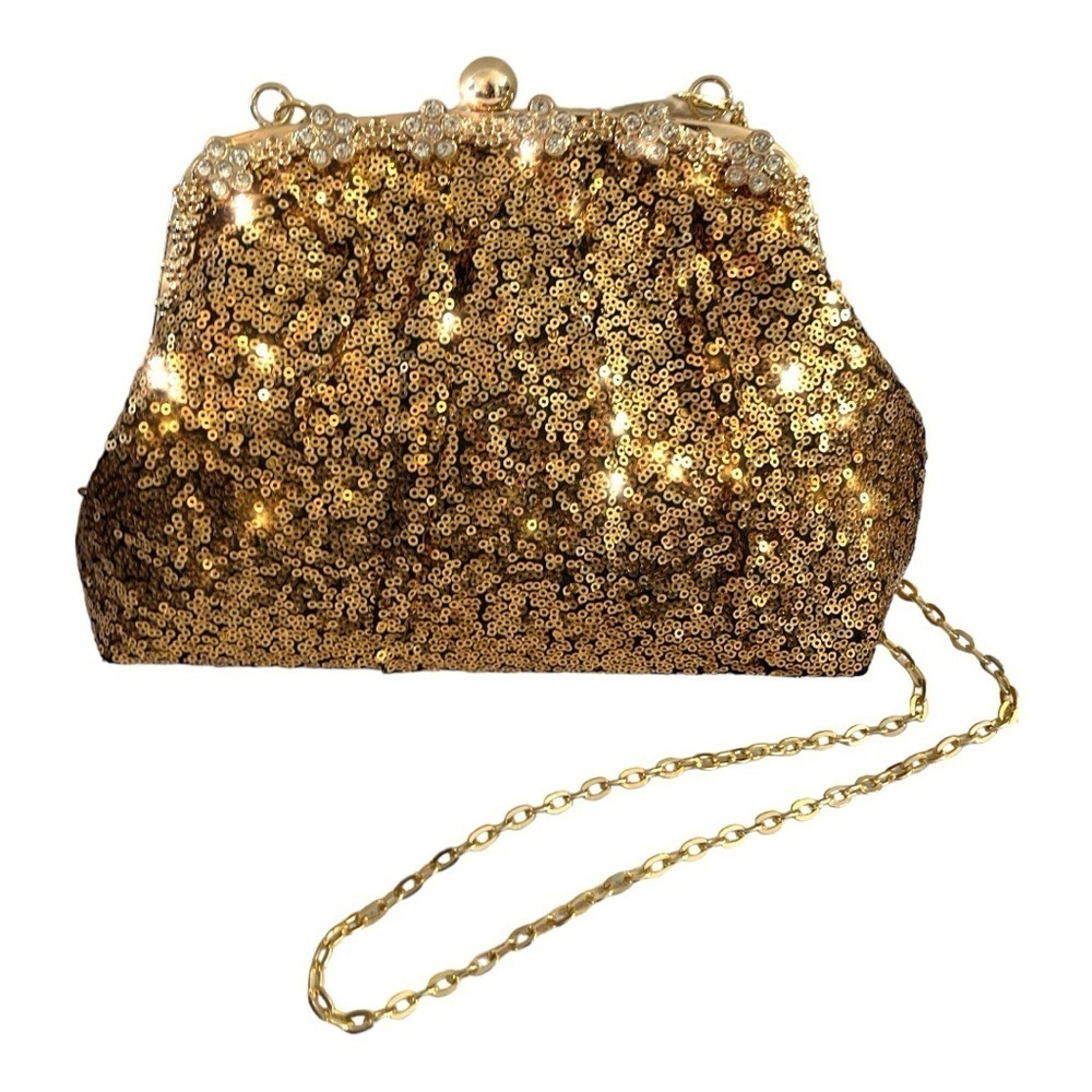 Women's Gold Sequin Glitter Formal Evening Bags Wedding Bridal Crossbody Purse